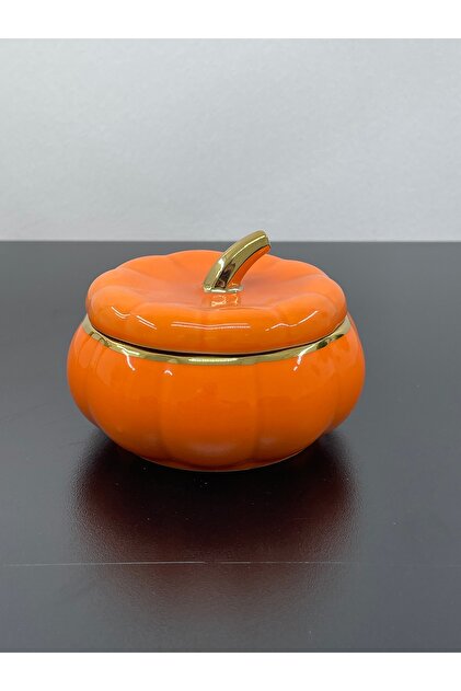 陶芸 アクセサリーケース 蓋物 オブジェ 高さ約10cm 長崎購入 YzHome Porselen Yaldızlı Kabak Kapaklı ORTA Boy Kase - Fiyatı