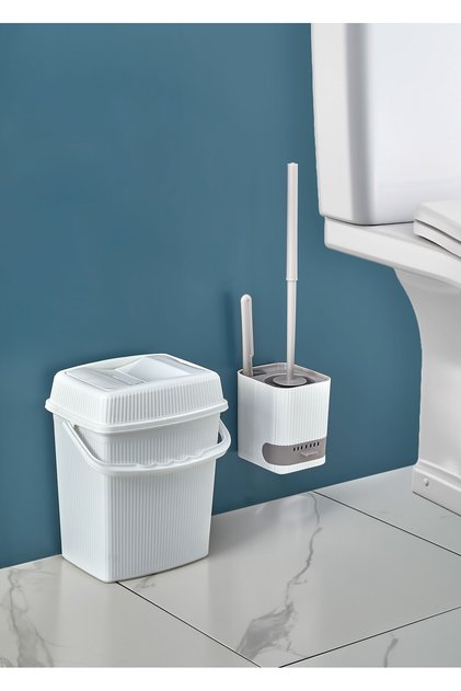 2-Piece Bathroom Set Hanging Toilet Brush with Waste Water Tank Toilet Dustbin 5 Liters