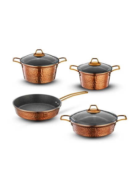 Copper 7 Parça Yanmaz Yapışmaz Bakır Görünümlü Granit Tencere Seti