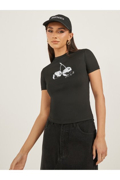 Graphic Print Round Neck Crop T-Shirt