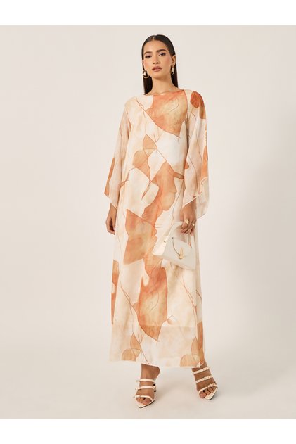 Maxi Jalabiya with Leaf Print