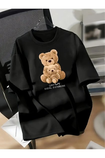 T-Shirt for Women, 100% Cotton, Short Sleeve, Cartoon Bear Print