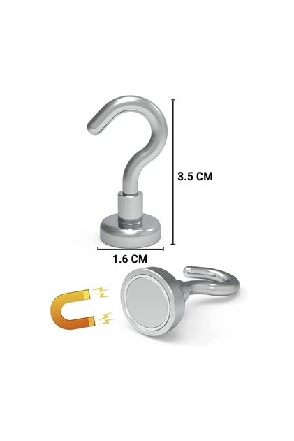 2 Adet Çok Amaçlı Güçlü Neodyum Mıknatıs Manyetik Kanca Askı - 16 mm çap