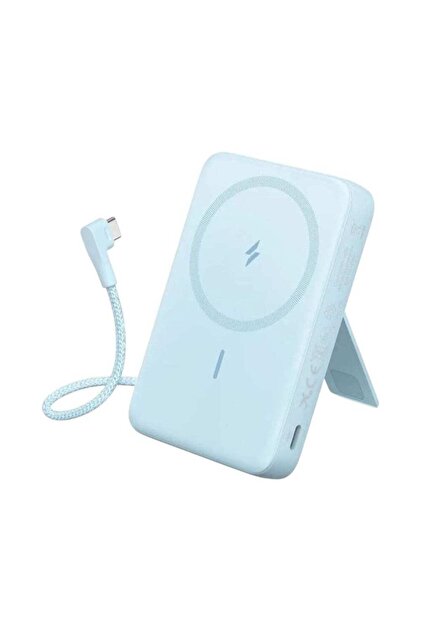 Power Bank (10K, Magnetic Wireless, Built-In USB-C Cable) - Blue