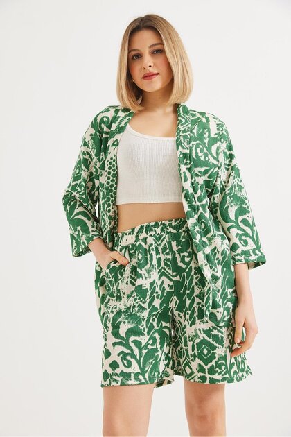 Ethnic Pattern Shorts Double Suit Green