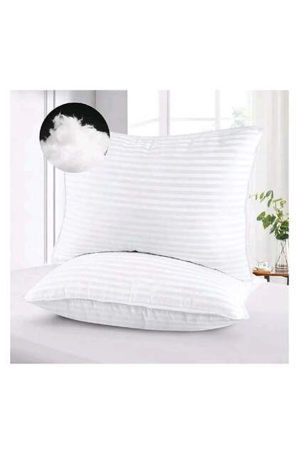 SET OF 2 HOTEL QUALITY STRIPE HYPOALLERGENIC COTTON PILLOW