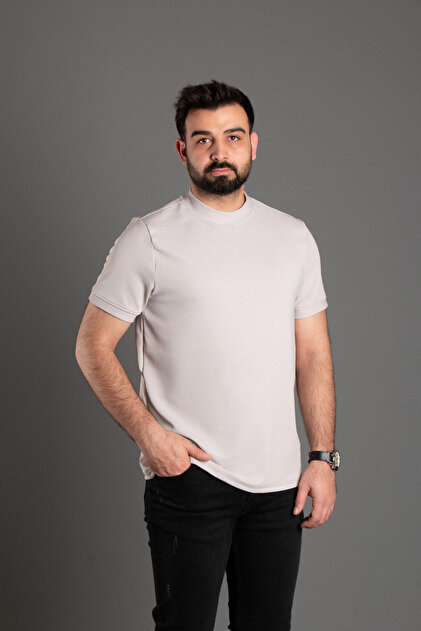 Zeki Özer Men's Gray Half-Neck Soft T-Shirt