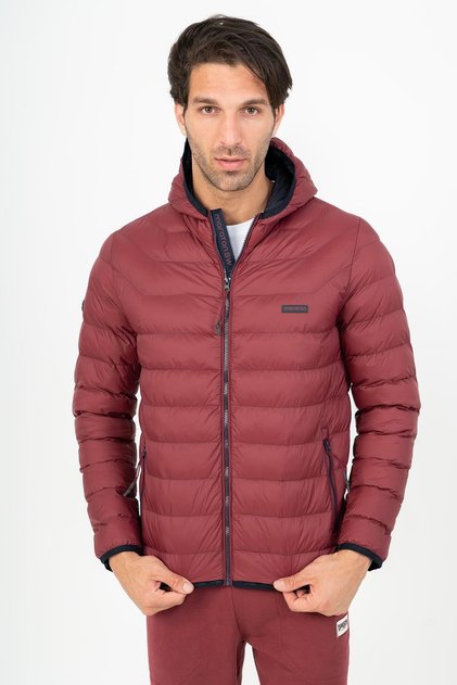 Regular Erkek Kapüşonlu Bordo Mont