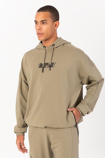 Oversized Men's Hooded Light Khaki Sweatshirt