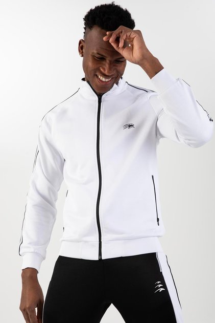 Regular Men's Mock Neck White Tracksuit Top