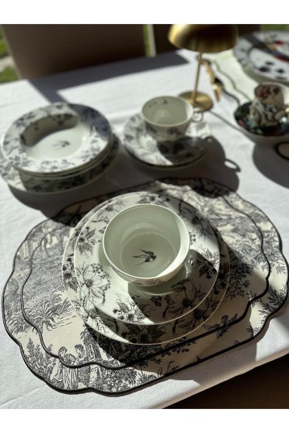 Toile De Jouy 2'li Amerikan Servis Antrasit-Siyah