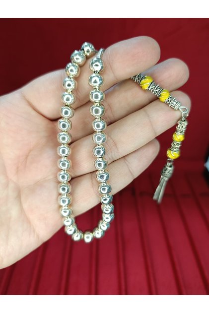 Silver Coated Metal Tesbih Nakkaş Imame 8mm Globe Cut T-809