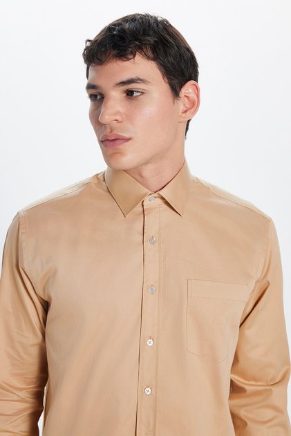Men's Regular Fit Classic Cut 100% Cotton Satin Single Pocket Cream Shirt