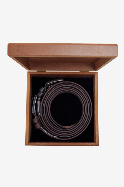 Men's Black-Brown Special Wooden Gift Boxed 2-Piece Suit Belt Groom's Pack