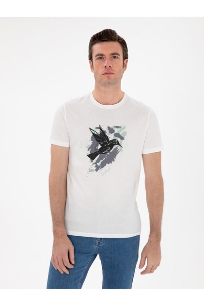 White Slim Fit Crew Neck Patterned T-Shirt 50301522-Vr013