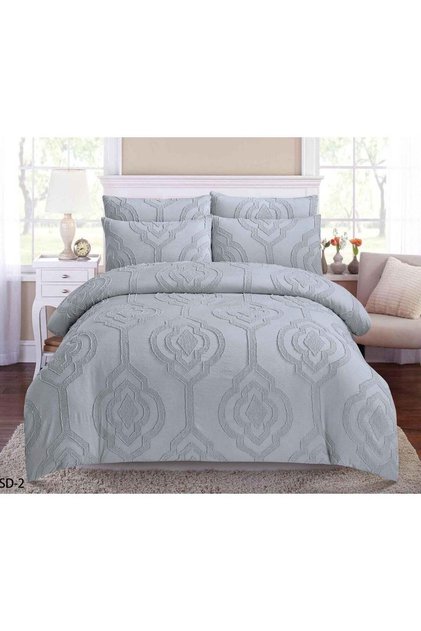 6 PC KING SIZE COTTON GREY EMBROIDERED LUXURIOUS COMFORTER SET