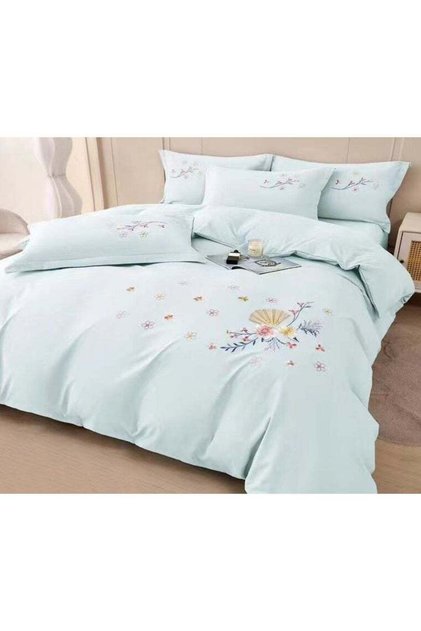 6 PC KING SIZE SOFT COTTON PREMIUM EMBROIDERED COMFORTER SET BLUE