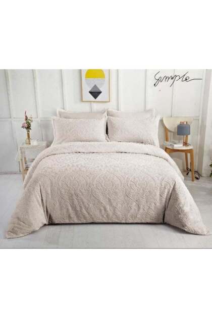 6 PC COTTON EMBROIDERED FLORAL DESIGN CREAM COMFORTER SET KING SIZE