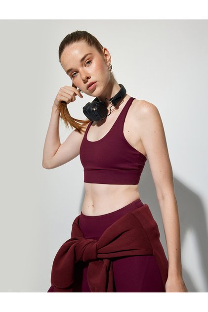 Sports Bra Covered Cross Strap Square Neck Slim Fit