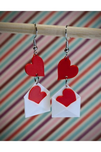 Red Heart and White Envelope Themed Plastic Earrings with Colorful Figures - Lightweight and Fun Design
