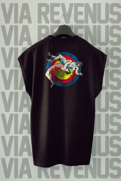 Wrestling Back Printed Zero Sleeve Crew Neck Sports Tshirt