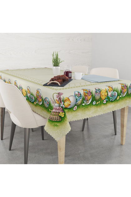 Easter Painted Eggs and Chicks Carefree Tablecloth