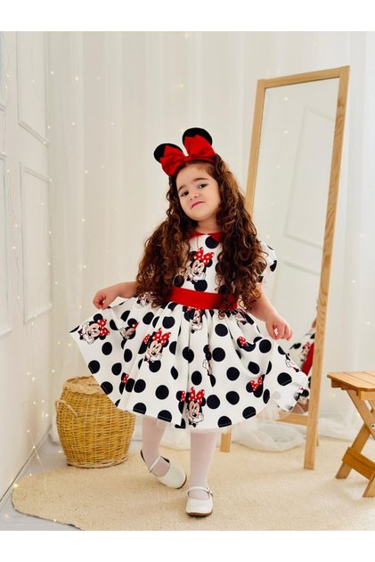 White Mickey Mouse Vintage Baby Girl Dress, Birthday, Photo Shoot Dress, Suitable for 0-13 Years Old