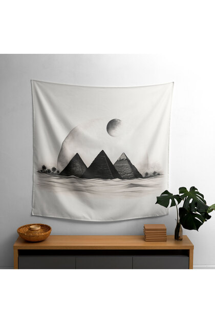 Egyptian Pyramids Fabric Wall Art Drape - Vibrant Colors, Sublimation Print, 100% Cotton Back
