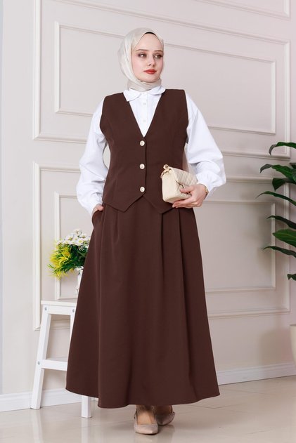 Costum dublu Cemre cu vestă-maro