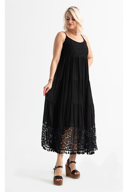 Askılı Şile Bezi Didem Long Summer Dress Black Syh