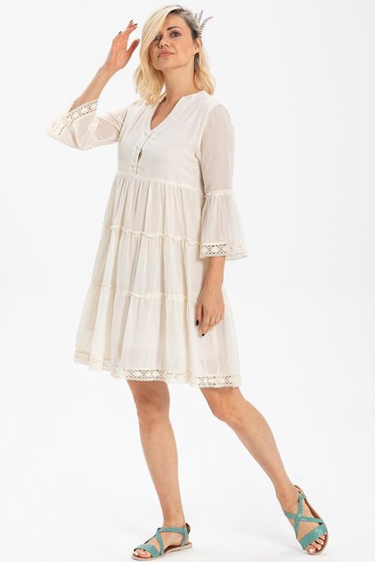 Şeyma Voile Short Summer Dress Cream Krm