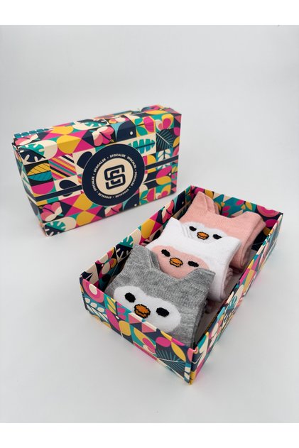 Women's 3-Piece Eared Penguin Patterned Booties Socks Set. Soft, Sweat Free and Seamless.