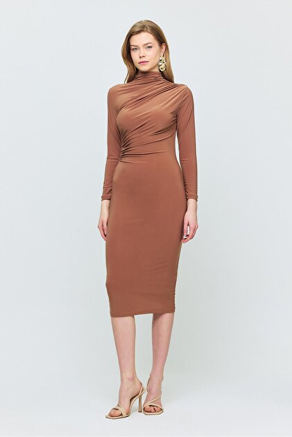 Rays Brown Waist Drawstring Detail Dress 3686- Trendyol