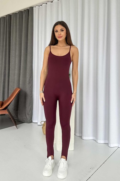 Women's Jumpsuit with Sports Foot Detail - Claret Red
