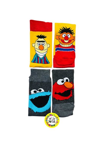 Al Bi̇ 90'Lik Susam Sokaği Edi̇ Büdü Cookie Monster Elmo Cartoon Patterned 2-Piece Socks