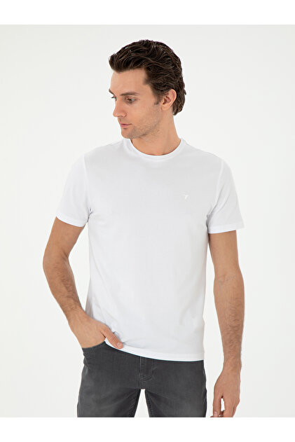 Beyaz Slim Fit Bisiklet Yaka Merserize Basic T-shirt 50305451-VR013