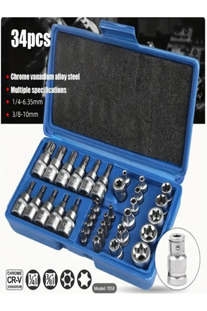 Lokma Takımı 34 Parça 3/8 1/4 Torx & E Lokma Set