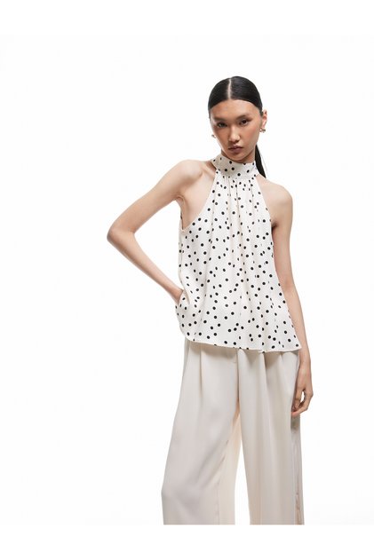 Lacing Detailed Halter Neck Pauntie Satin Blouse