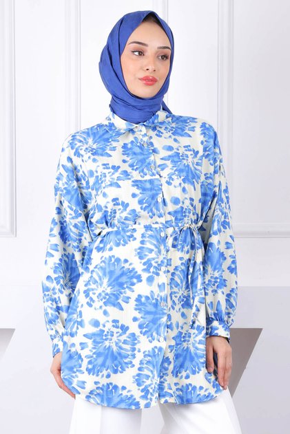 Cobalt Blue Patterned Buttoned Shirt