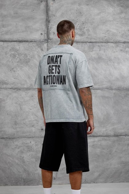 Tricou pentru bărbați, gri, lavabil, supradimensionat, cu gât rotund, din țesătură groasă de bumbac