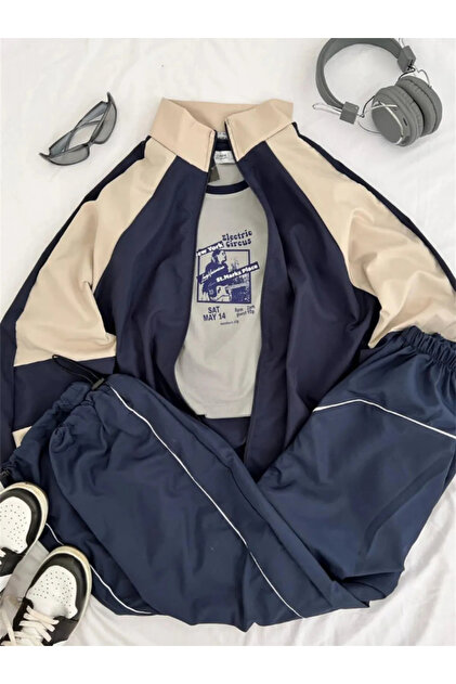 Lacivert Krem Paraşüt Unisex Ceket