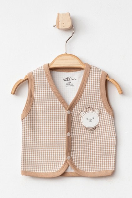 Baby Boy Snap Fastener Bear Embroidered Vest 3 Months - 24 Months