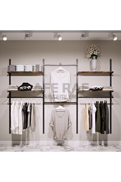 Mağaza Raf Sistemi, Askılık Sistemi, Butik Rafı, Mağaza Stand, Giyinme Odası, 185x200 Cm