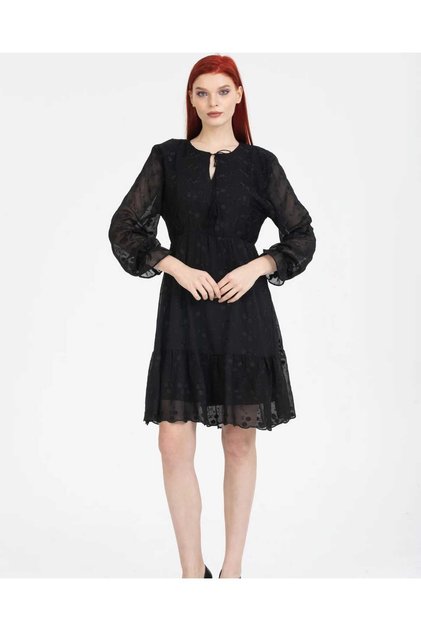 Halter Neck Embroidery Detailed Chiffon Dress
