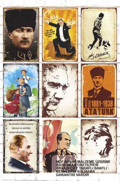 9 Piece Mixed Wood Painting Set Atatürk Zeybek Efe Playing Poster Set
