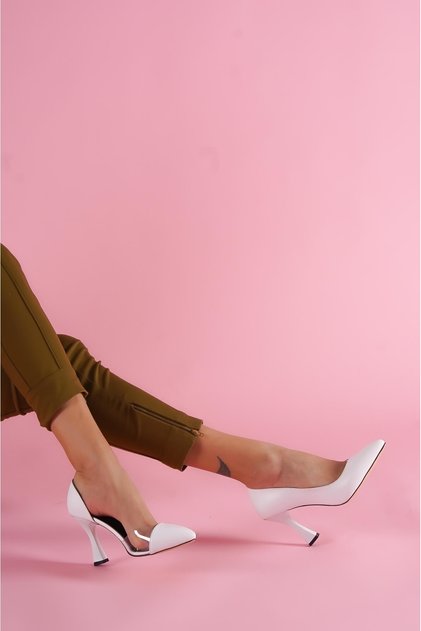 Olet White Toe Διαφανές Λεπτομερές Στιλέτο Καθημερινής Χρήσης