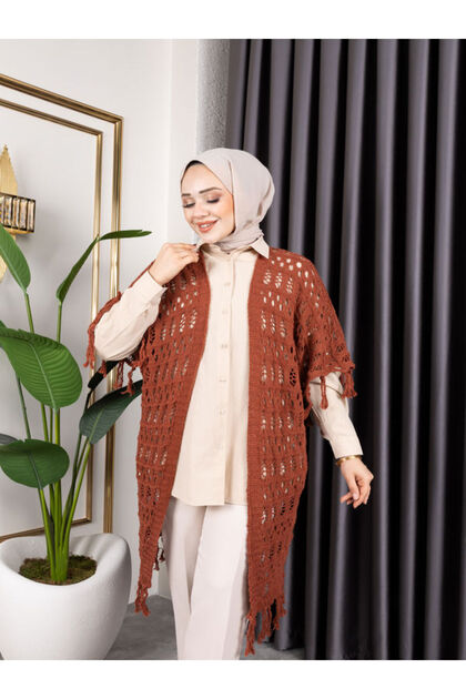 Women's Seasonal Fringed and Openwork Cotton Knitwear Cardigan