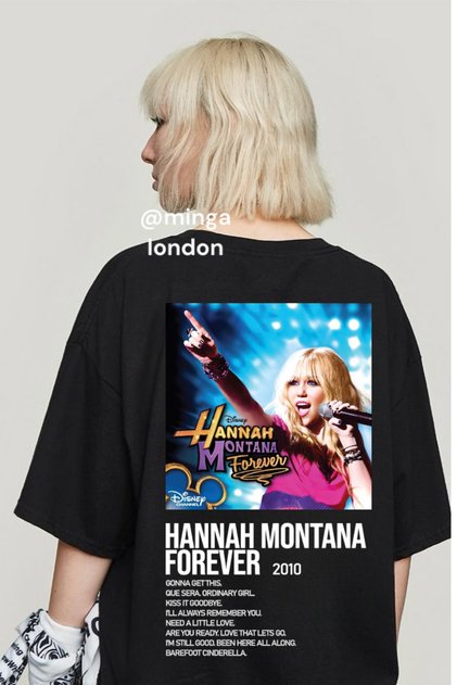 Black Miley Cyrus Hannah Montana Detail Front/Rear Printed Oversize Unisex T-Shirt -Minga London