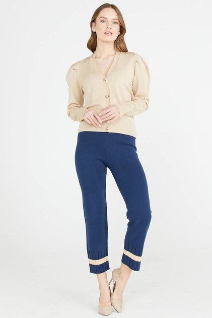 Knitwear Trousers with Leg Detail - Navy Blue