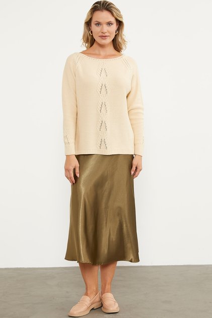 Boat Neck Motif Detailed Knitwear Sweater - Bone